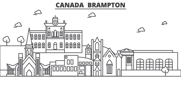 Kanada, Brampton mimari satır manzarası illüstrasyon. Doğrusal vektör cityscape ünlü simge, şehir manzaraları, tasarım simgeler. Düzenlenebilir darbeleri ile manzara — Stok Vektör