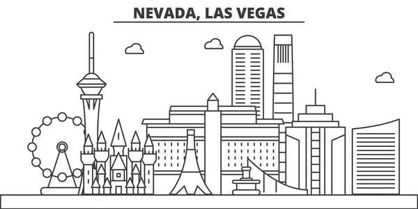 Nevada, Las Vegas architecture line skyline illustration. Linear vector cityscape with famous landmarks, city sights, design icons. Landscape wtih editable strokes — Stock Vector