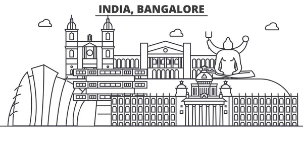 India, Bangalore arquitectura línea skyline ilustración. Paisaje urbano vector lineal con monumentos famosos, lugares de interés de la ciudad, iconos de diseño. Paisaje con trazos editables — Vector de stock