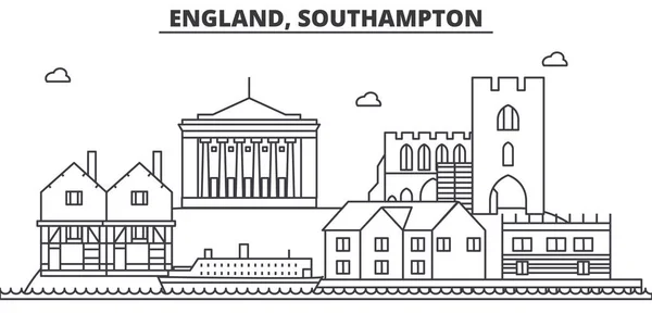 Inglaterra, Southampton arquitectura línea skyline ilustración. Paisaje urbano vector lineal con monumentos famosos, lugares de interés de la ciudad, iconos de diseño. Paisaje con trazos editables — Vector de stock