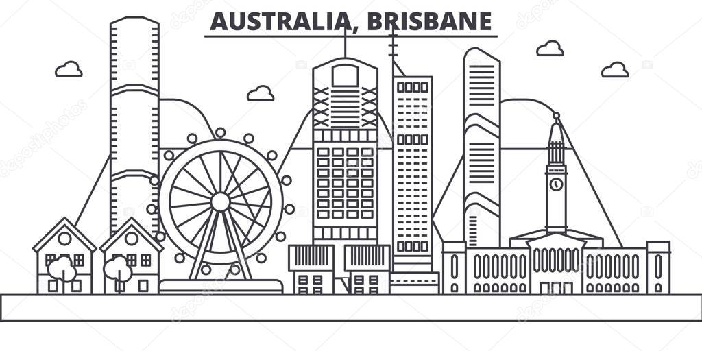 Australia, Brisbane architecture line skyline illustration. Linear vector cityscape with famous landmarks, city sights, design icons. Landscape wtih editable strokes