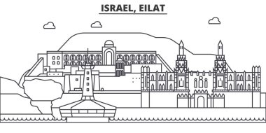 İsrail, Eilat mimari satır manzarası illüstrasyon. Doğrusal vektör cityscape ünlü simge, şehir manzaraları, tasarım simgeler. Düzenlenebilir darbeleri ile manzara