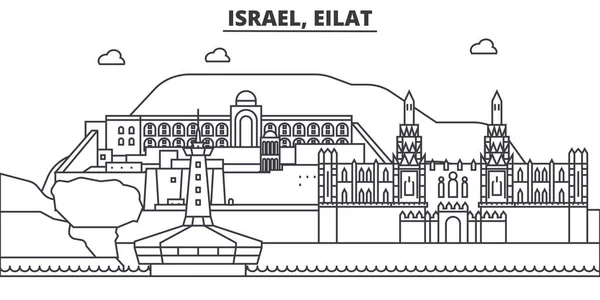 이스라엘, 랏 건축 선 스카이 라인 일러스트입니다. 유명한 랜드마크, 시티 명소와 선형 벡터 풍경 디자인 아이콘. 편집 가능한 선 프리 — 스톡 벡터