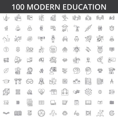 Eğitim, bilgi, okul, eğitim, üniversite, kitap, mezuniyet, öğrenme, üniversite, bilim, öğrenci, Kütüphane, ders kitabı, Enstitü satır simgeler, işaretler. İllüstrasyon vektör kavramı. Düzenlenebilir vuruş