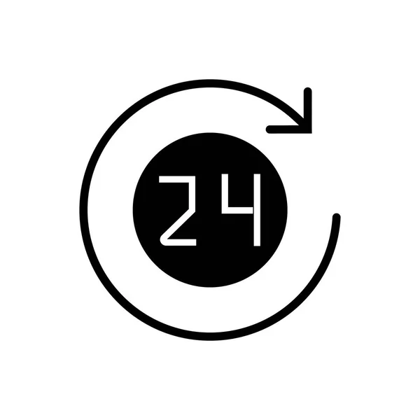 24 horas com ícone de roun seta, ilustração vetorial, sinal preto em fundo isolado — Vetor de Stock