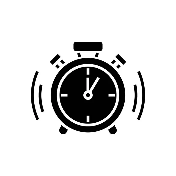 Icono del reloj despertador, ilustración vectorial, signo negro sobre fondo aislado — Archivo Imágenes Vectoriales