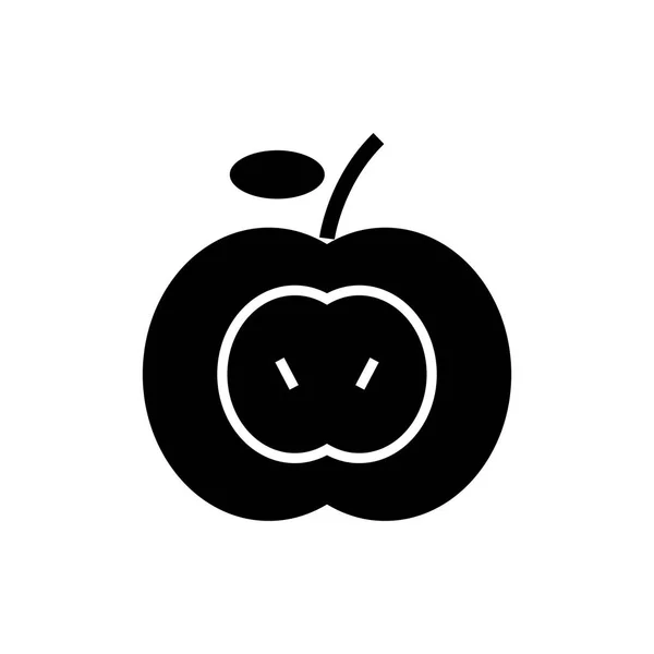 Icono de manzana, ilustración vectorial, signo negro sobre fondo aislado — Vector de stock