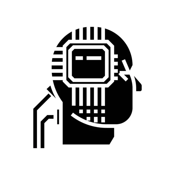 Interlligence artificial - ai - cabeza humana - icono de microesquema, ilustración vectorial, signo negro sobre fondo aislado — Vector de stock