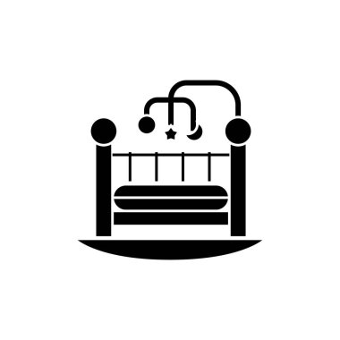 Yatak - Beşik simgesi bebeğim, illüstrasyon, siyah işareti izole arka plan üzerinde vektör