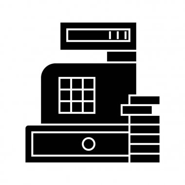 ödeme - makine kutsal kişilerin resmi, vektör çizim, izole arka plan üzerinde siyah işareti kasa