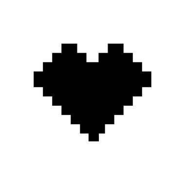 piksel kalp simgesi, vektör çizim, izole arka plan üzerinde siyah işareti