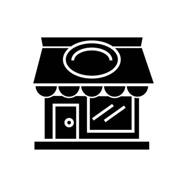 restaurant building icon, vector illustration, black sign on isolated background