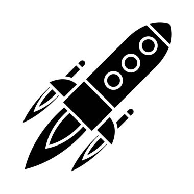 Roket güç başlatmak uçuş simgesi, vektör çizim, izole arka plan üzerinde siyah işareti