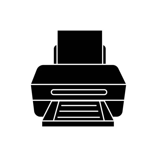 Tiskárna s papírovou ikonu, vektorové ilustrace, černé znamení na izolované pozadí — Stockový vektor