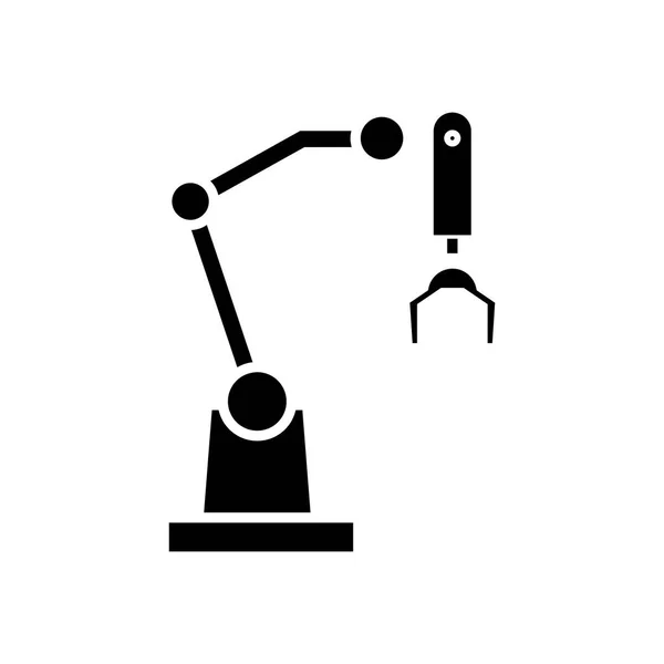 Robot arm ikona, ilustracji wektorowych, czarny znak na na białym tle — Wektor stockowy
