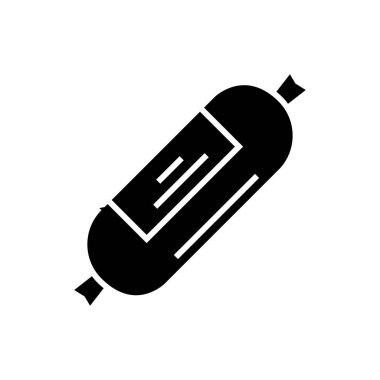 sosis - ham simgesi, illüstrasyon, siyah işareti izole arka plan üzerinde vektör