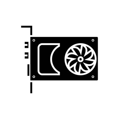 ses kartı - ekran kartı simgesi, illüstrasyon, siyah işareti izole arka plan üzerinde vektör