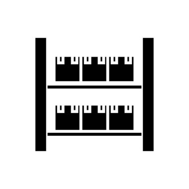 Endüstriyel ambarı simge stok, illüstrasyon, siyah işareti izole arka plan üzerinde vektör