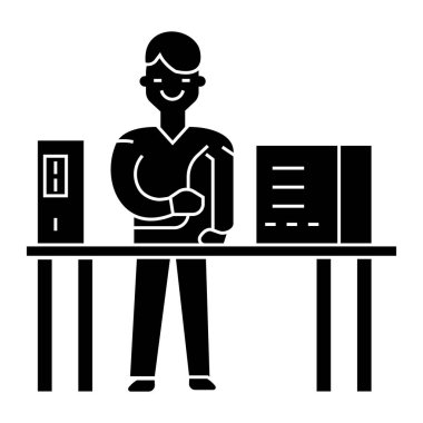 Sistem Yöneticisi simgesini, vektör çizim, izole arka plan üzerinde siyah işareti