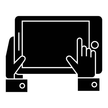 eller simgesini tablet, illüstrasyon, siyah işareti izole arka plan üzerinde vektör