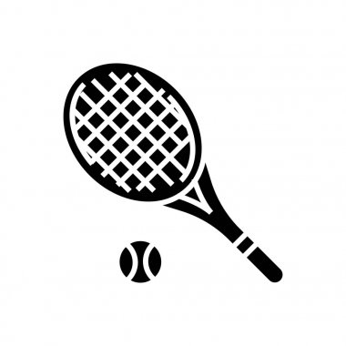 Tenis raketi simgesi, vektör çizim, izole arka plan üzerinde siyah işareti