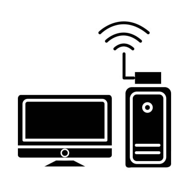 Wi-fi adaptörü - wi-fi ağ - monitör usb kart simgesini, vektör çizim, izole arka plan üzerinde siyah işareti ile