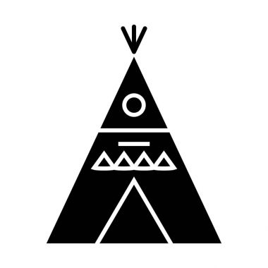 Kızılderili çadırı - dekore edilmiş kutsal kişilerin resmi, illüstrasyon, siyah işareti izole arka plan üzerinde vektör