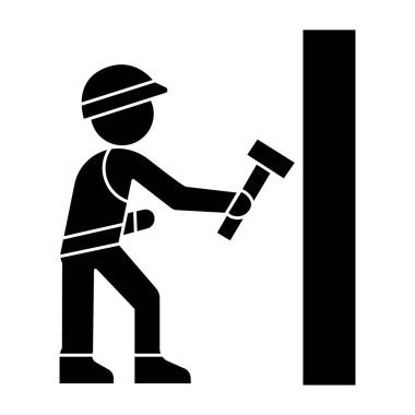 çekiç kutsal kişilerin resmi, vektör çizim, izole arka plan üzerinde siyah işareti ile işçi Oluşturucu