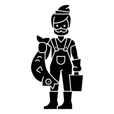 Balık kutsal kişilerin resmi, vektör çizim, izole arka plan üzerinde siyah işareti ile balıkçı