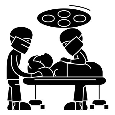Doktorlar - ameliyat odası - cerrahi işlem simgesi, vektör çizim, izole arka plan üzerinde siyah işareti Hastanesi ameliyathane