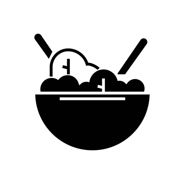 Salatschüssel Öko-Symbol, Vektorabbildung, schwarzes Schild auf isoliertem Hintergrund — Stockvektor