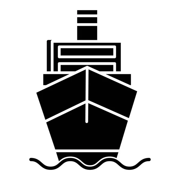 Statek cargo widok z przodu logistyka ikona, wektor, ilustracja, czarny znak na na białym tle — Wektor stockowy