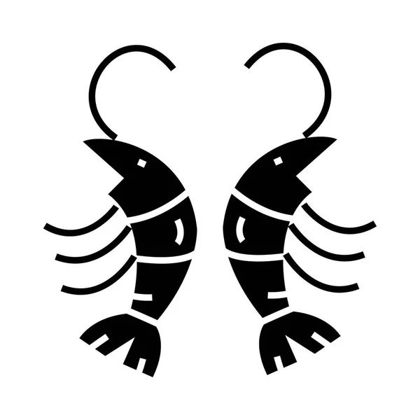 Ícone de camarão, ilustração vetorial, sinal preto no fundo isolado —  Vetores de Stock
