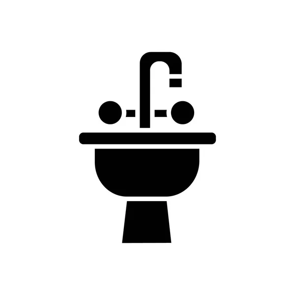 Waschbecken mit Wasserhahn-Symbol, Vektorabbildung, schwarzes Zeichen auf isoliertem Hintergrund — Stockvektor