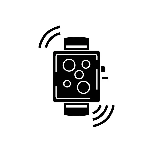 Smart watch icono inalámbrico, ilustración vectorial, signo negro sobre fondo aislado — Vector de stock