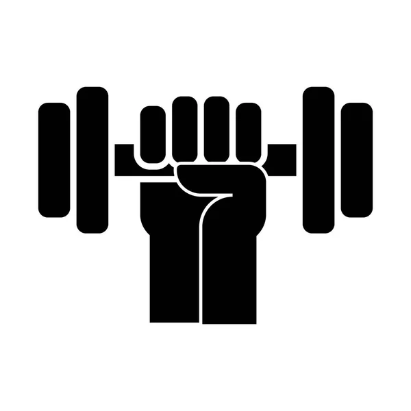 Strong hand with dumbbell icon, vector illustration, black sign on isolated background — Stock Vector