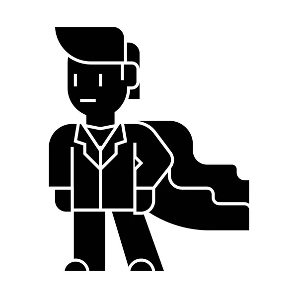 Икона супер героя бизнесмена, векторная иллюстрация, черный знак на изолированном фоне — стоковый вектор