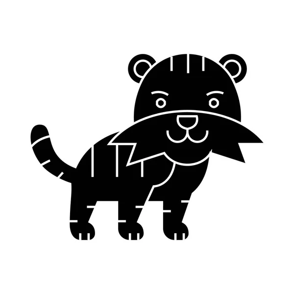Tigre bonito ícone, ilustração vetorial, sinal preto no fundo isolado — Vetor de Stock