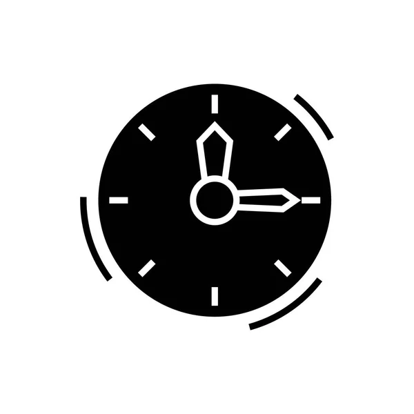 Время - иконка часов, векторная иллюстрация, черный знак на изолированном фоне — стоковый вектор