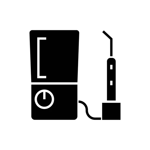 Icono de la máquina perforadora de dientes, ilustración vectorial, signo negro sobre fondo aislado — Vector de stock