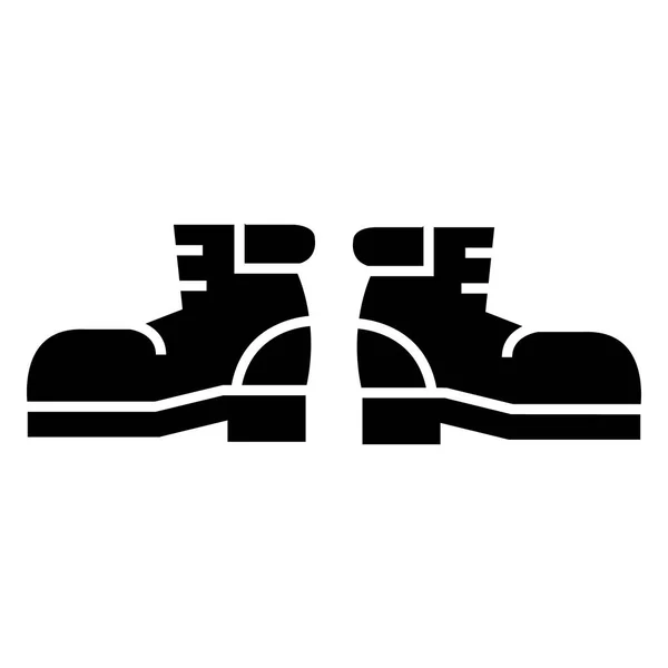 Icono de botas de viaje, ilustración vectorial, signo negro sobre fondo aislado — Vector de stock