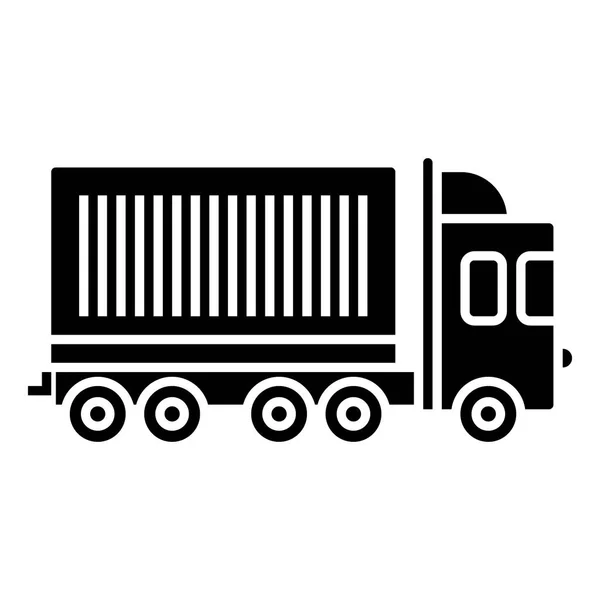 卡车货物容器图标，矢量图中，黑色标志上孤立的背景 — 图库矢量图片
