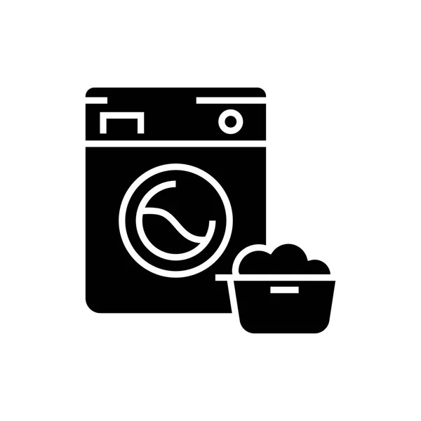 Lavadora - icono de servicio de lavandería, ilustración vectorial, signo negro sobre fondo aislado — Archivo Imágenes Vectoriales