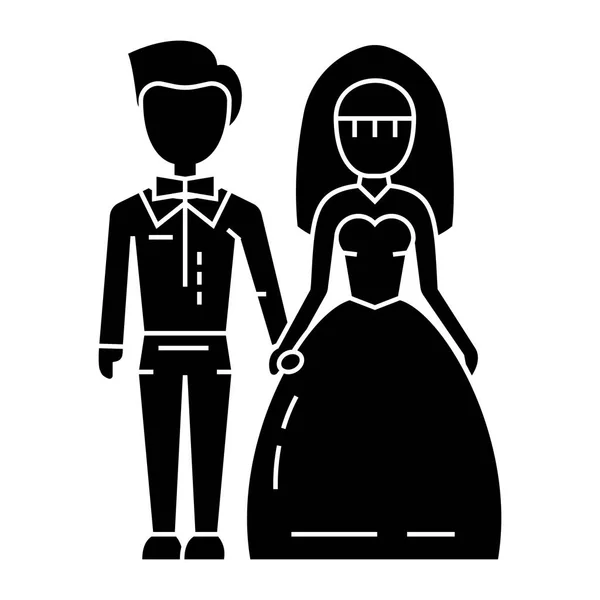 Wedding couple - bruid en bruidegom pictogram, vectorillustratie, zwarte ondertekenen op geïsoleerde achtergrond — Stockvector