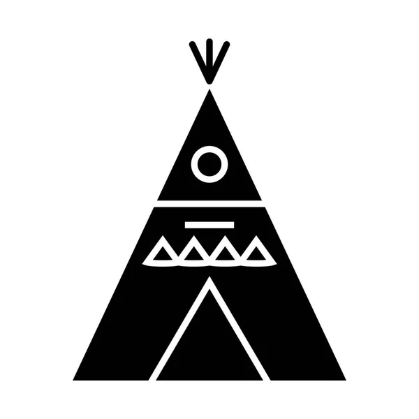 Wigwam - dekoriertes Symbol, Vektorabbildung, schwarzes Zeichen auf isoliertem Hintergrund — Stockvektor