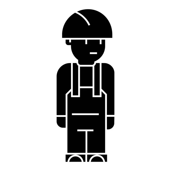 Trabajador ingeniero icono, ilustración vectorial, signo negro sobre fondo aislado — Archivo Imágenes Vectoriales