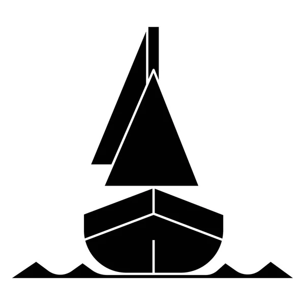 Yacht icona veiw anteriore, illustrazione vettoriale, segno nero su sfondo isolato — Vettoriale Stock