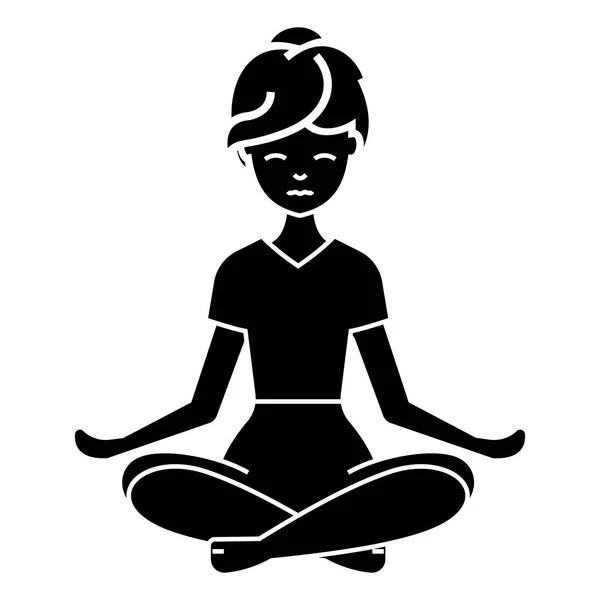 Icono de mujer yoga, ilustración vectorial, signo negro sobre fondo aislado — Archivo Imágenes Vectoriales