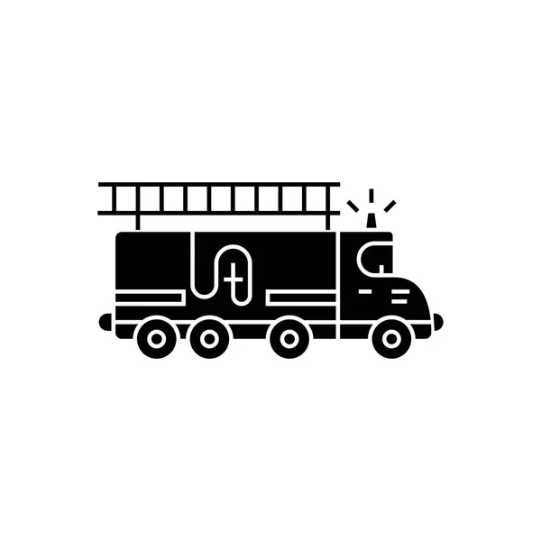 Пожежний двигун - іконка автомобіля, векторна ілюстрація, чорний знак на ізольованому фоні — стоковий вектор
