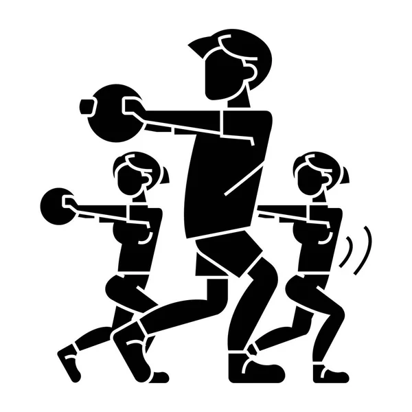 피트 니스 사람들-체육관 아이콘, 고립 된 배경에 검은 그림 기호 벡터 — 스톡 벡터